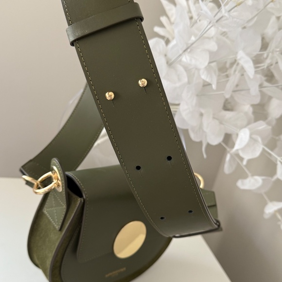 LePARMENTIER Paris Yucca Suede and Leather Shoulder Bag in Military Green - Picture 6 of 14